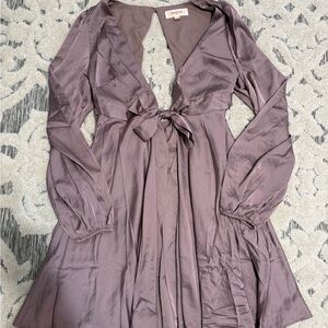 Peach Love California Dusty Mauve Satin Tie-Waist Mini Dress